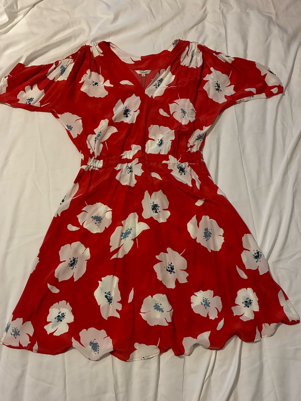 NWT Tucker NYC 100% Silk Red Poppy Floral V-Neck Dress